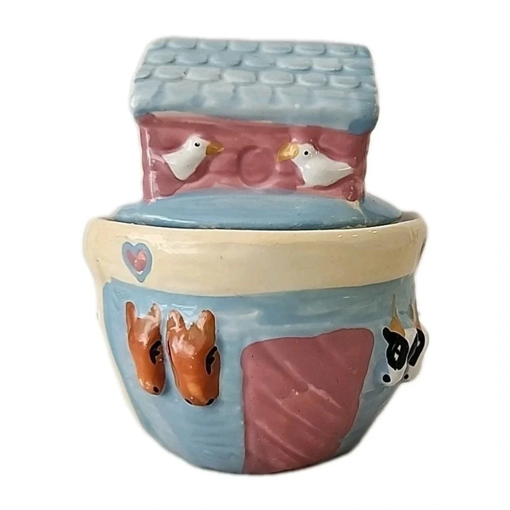 Vintage 3-Pc. Noah's Ark Napkin Holder, Creamer & Sugar Hand-Painted Ceramic Set